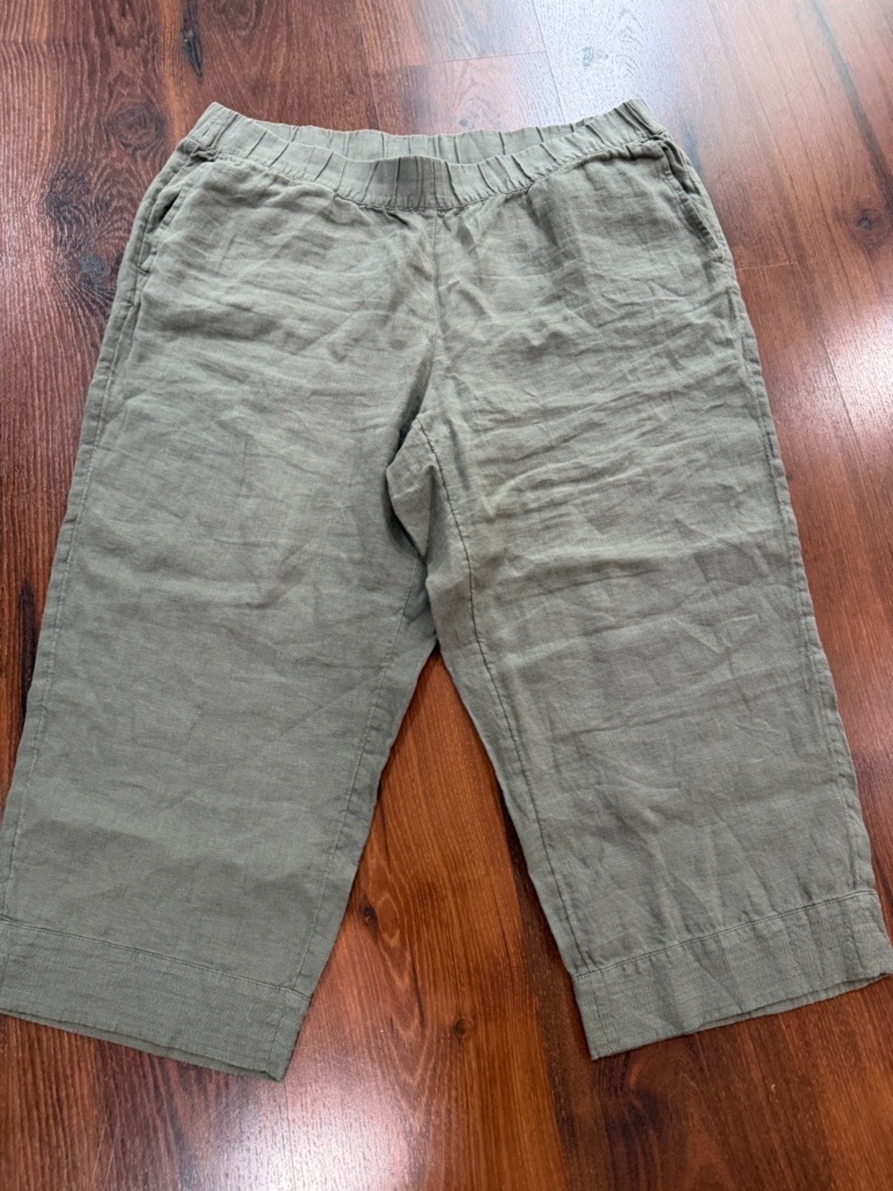 J.Jill Pure Jill Linen Crop Pants XL Petite Olive Pull On Wide